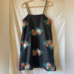 Zara Black Mini Dress with Pink & Green Floral Embroidery